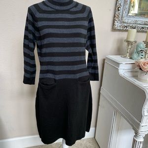 Ellen Tracy Mock Striped Sweater Dress L (L04)